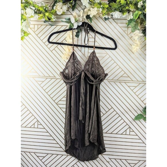 GUESS Women's Brown Halter Neck Top Tank Boho Beaded Drape Flowy Size M NEW - Picture 1 of 11